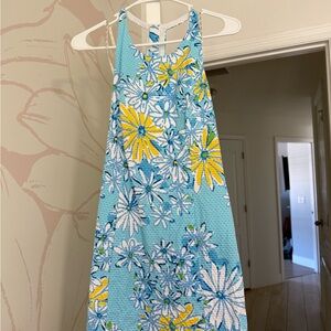 Lilly Pulitzer Blue and Yellow Floral Midi Dress